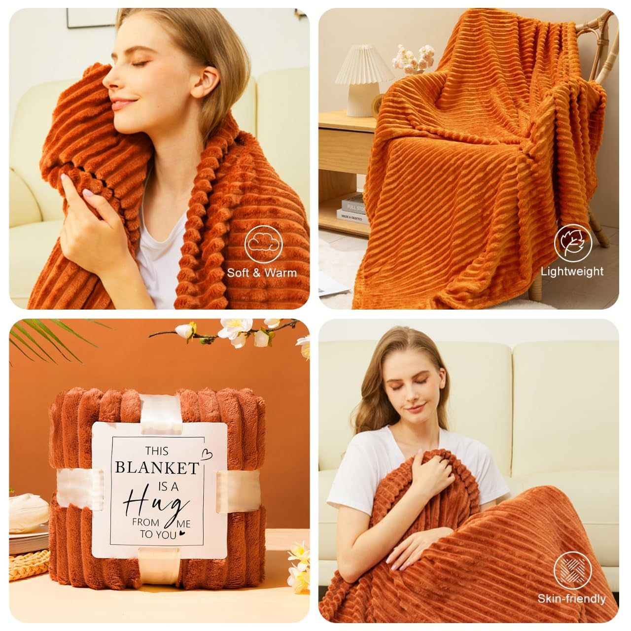 Cozy Gifts for Women Christmas,Birthday Gifts,Luxury Self Care Get Well Gifts,Relaxing Spa Gifts Basket W/Fall Throw Blanket,Orange Gifts for Women,Mom, Wife,Girlfriend,ValentineāS Day Gifts for Her